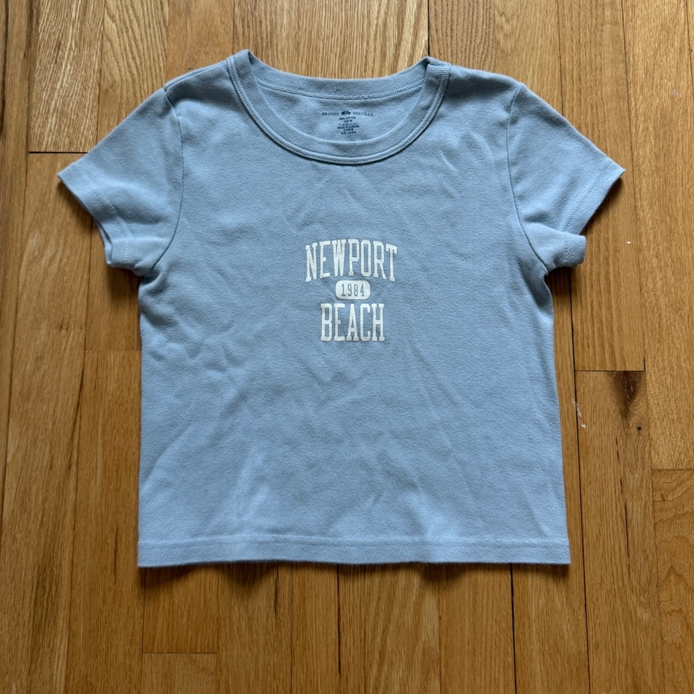 Brandy  Melville Newport Beach Light Blue Baby Tee 100% Cotton